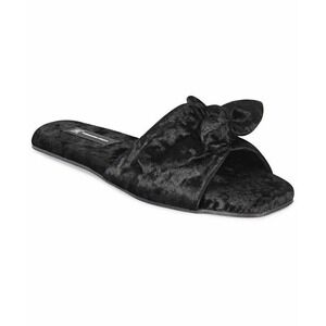 INC MD 5/6 Black Velvet Bow‎ Slide Slippers Loungewear House Shoes Grannycore